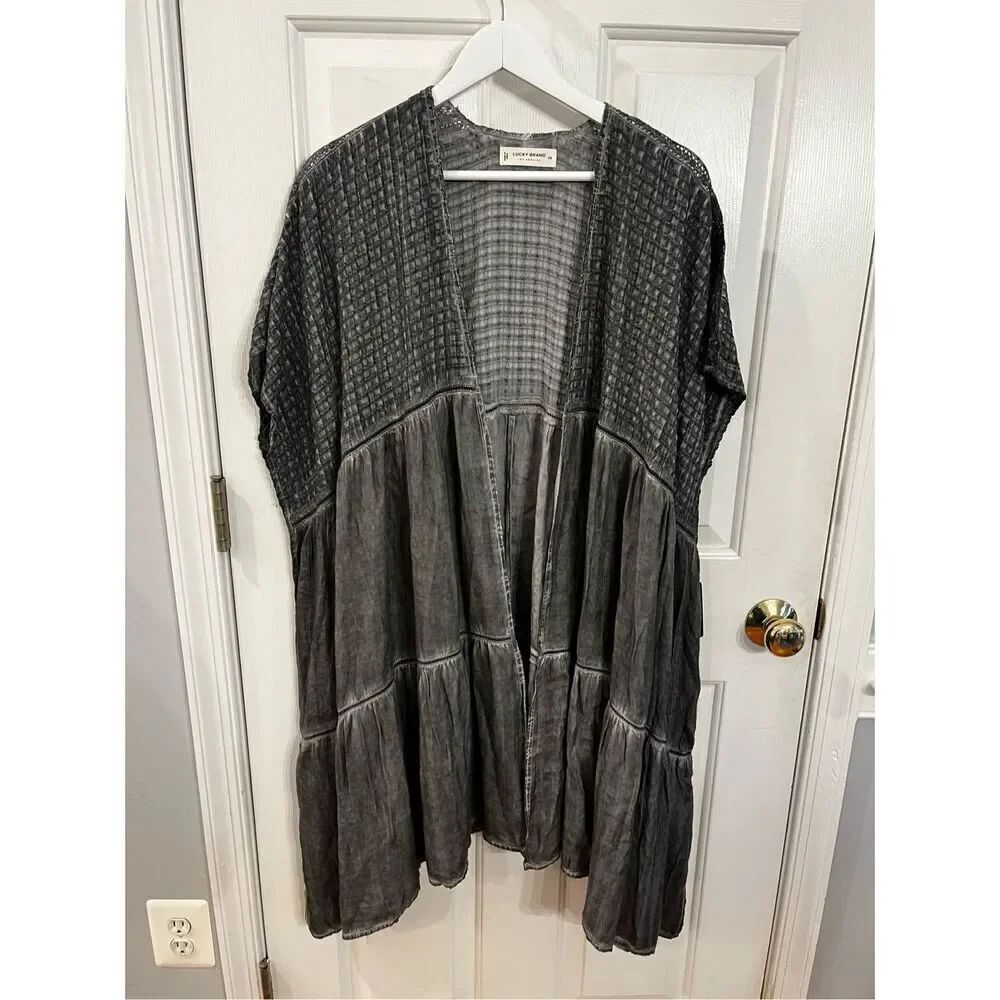 Lucky Brand Gray Boho Open Front Kimono One Size NWT